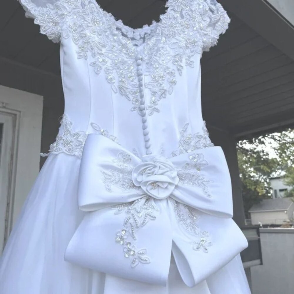 Jasmine White Lace Formal Wedding Dress With Train and Gorgeous Bow Detail